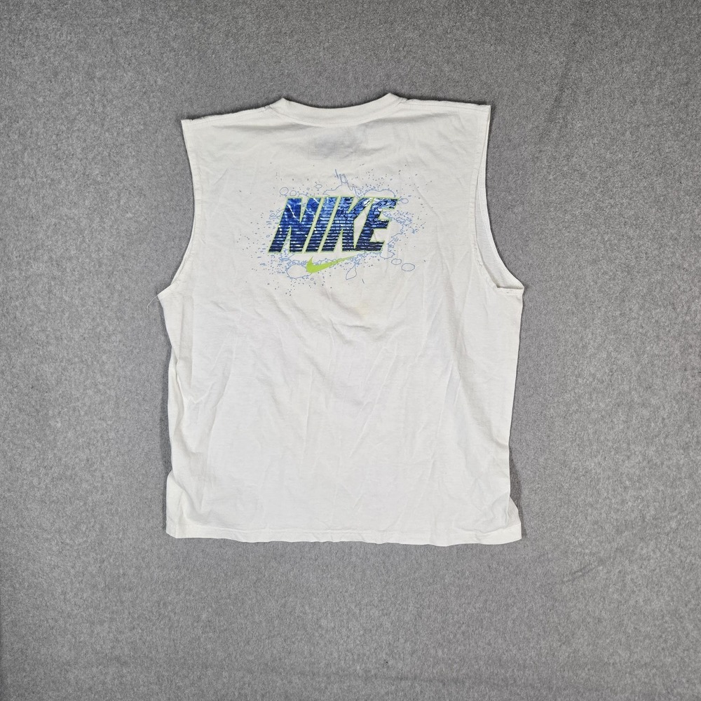 Nike Men Tank Top L White Graphic Activewear Crew Neck Pullover Print READ